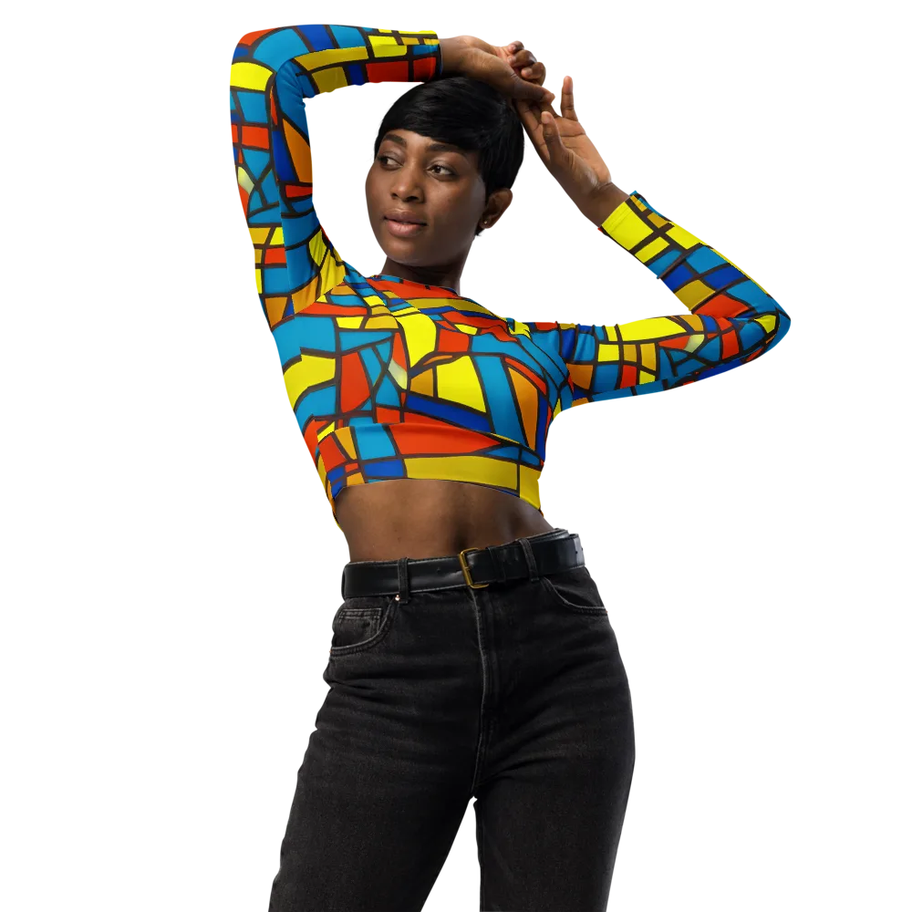 Mondrian Mesh on Long Sleeve Crop Top — Front
