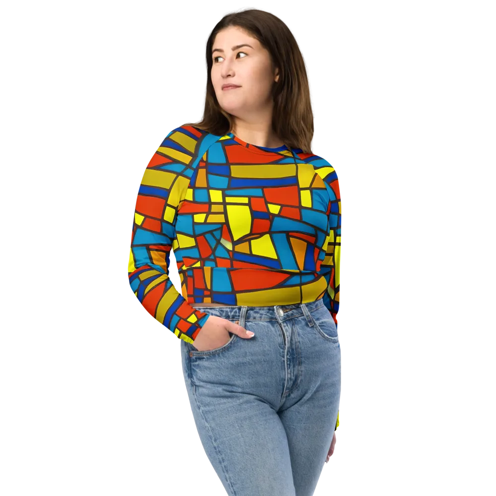 Mondrian Mesh on Long Sleeve Crop Top — Front