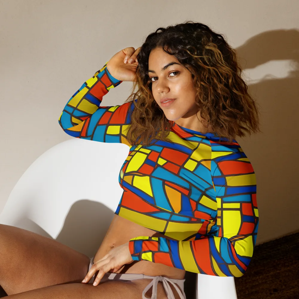 Mondrian Mesh on Long Sleeve Crop Top — Left Front