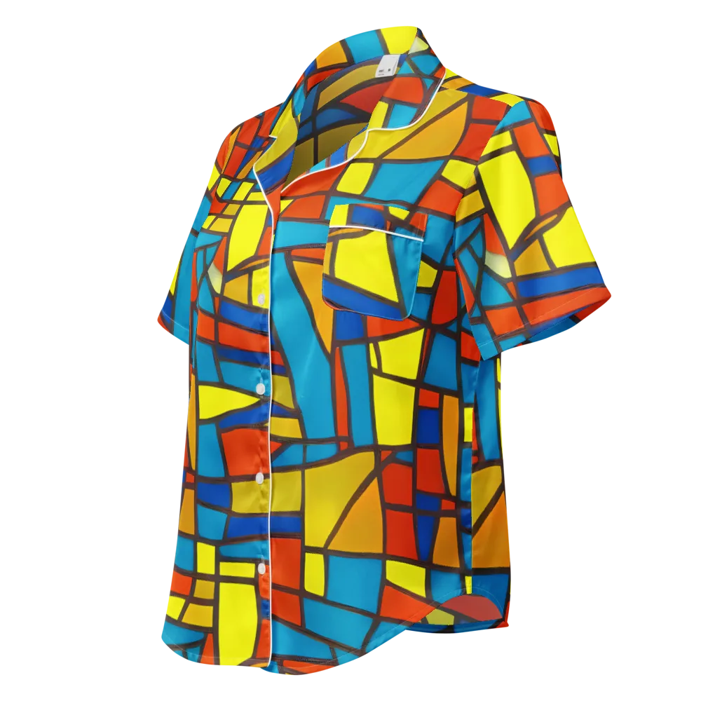 Mondrian Mesh on Women's Short Sleeve Pajama Top — Left Front