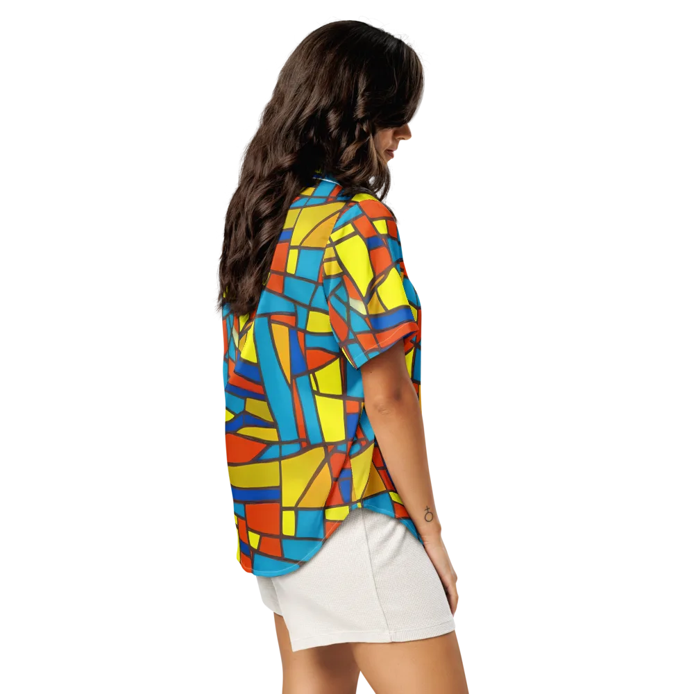 Mondrian Mesh on Women's Short Sleeve Pajama Top — Right Back