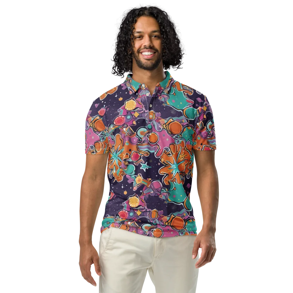 Orbiting Bonbons on Men's Slim Fit Polo Shirt — Front