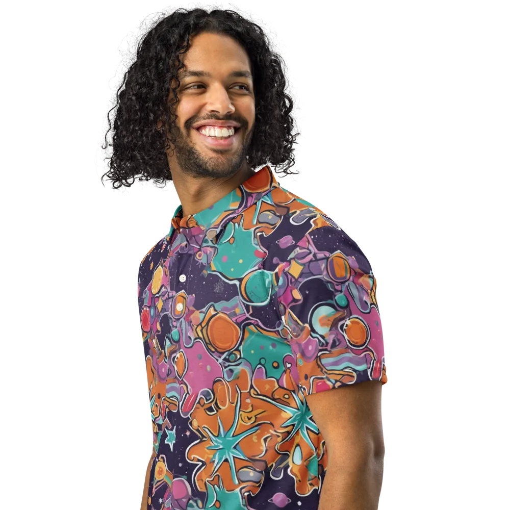 Orbiting Bonbons on Men's Slim Fit Polo Shirt — Left Front