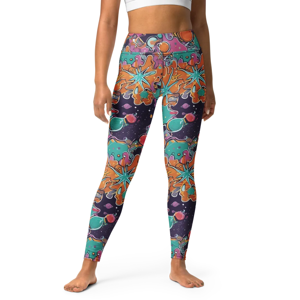 Orbiting Bonbons on Yoga Leggings — Front