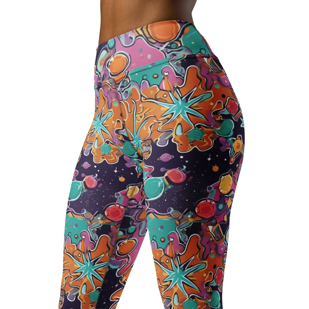 Orbiting Bonbons on Yoga Leggings — Left Front