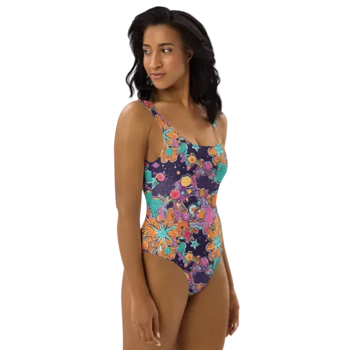 Orbiting Bonbons on a One-Piece Swimsuit