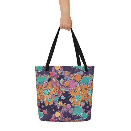 Orbiting Bonbons on a Large Tote Bag W/ Pocket