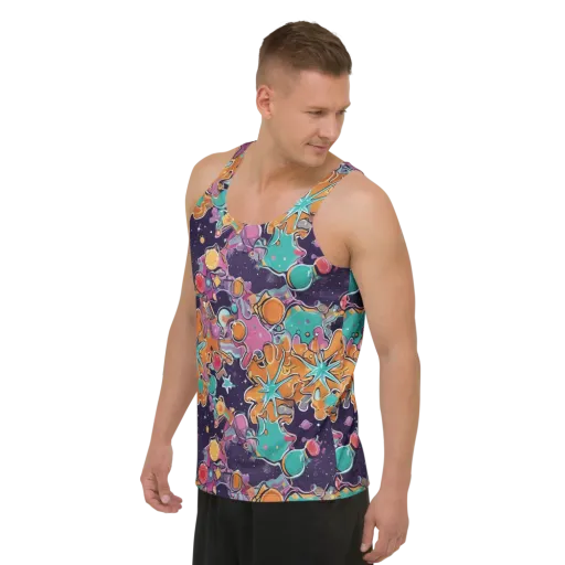 Orbiting Bonbons on a Men's Tank Top
