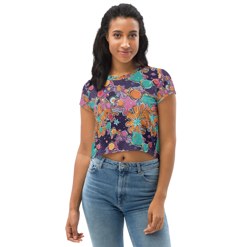 Orbiting Bonbons on Crop Tee — Front