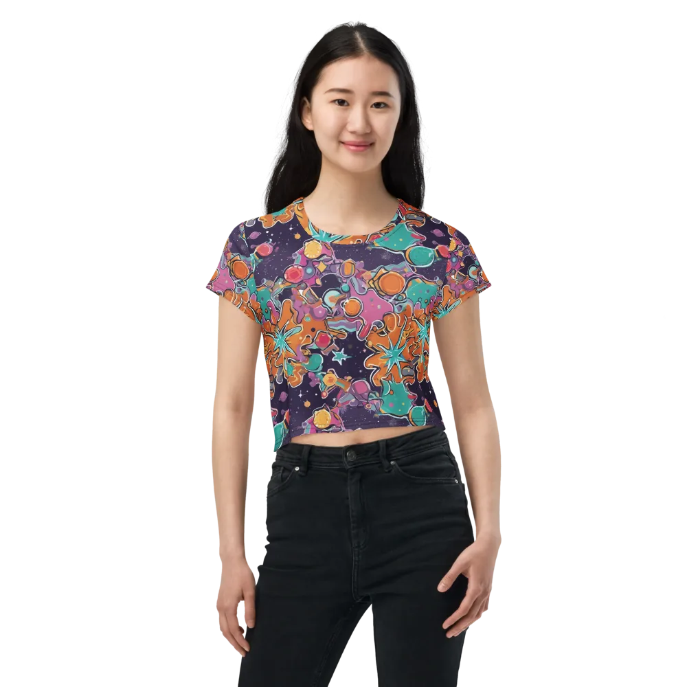 Orbiting Bonbons on Crop Tee — Front