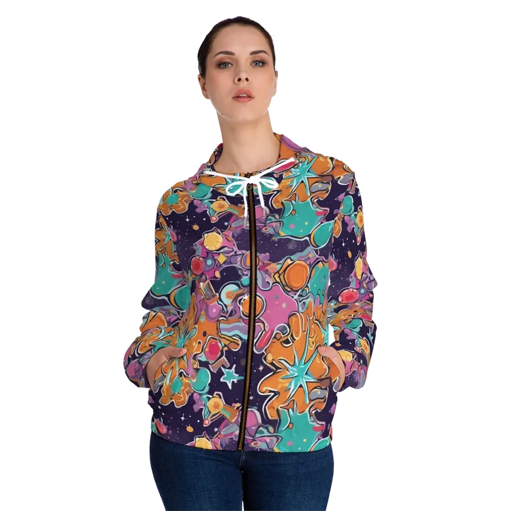 Orbiting Bonbons on Women's Full-Zip Hoodie — Front On Person