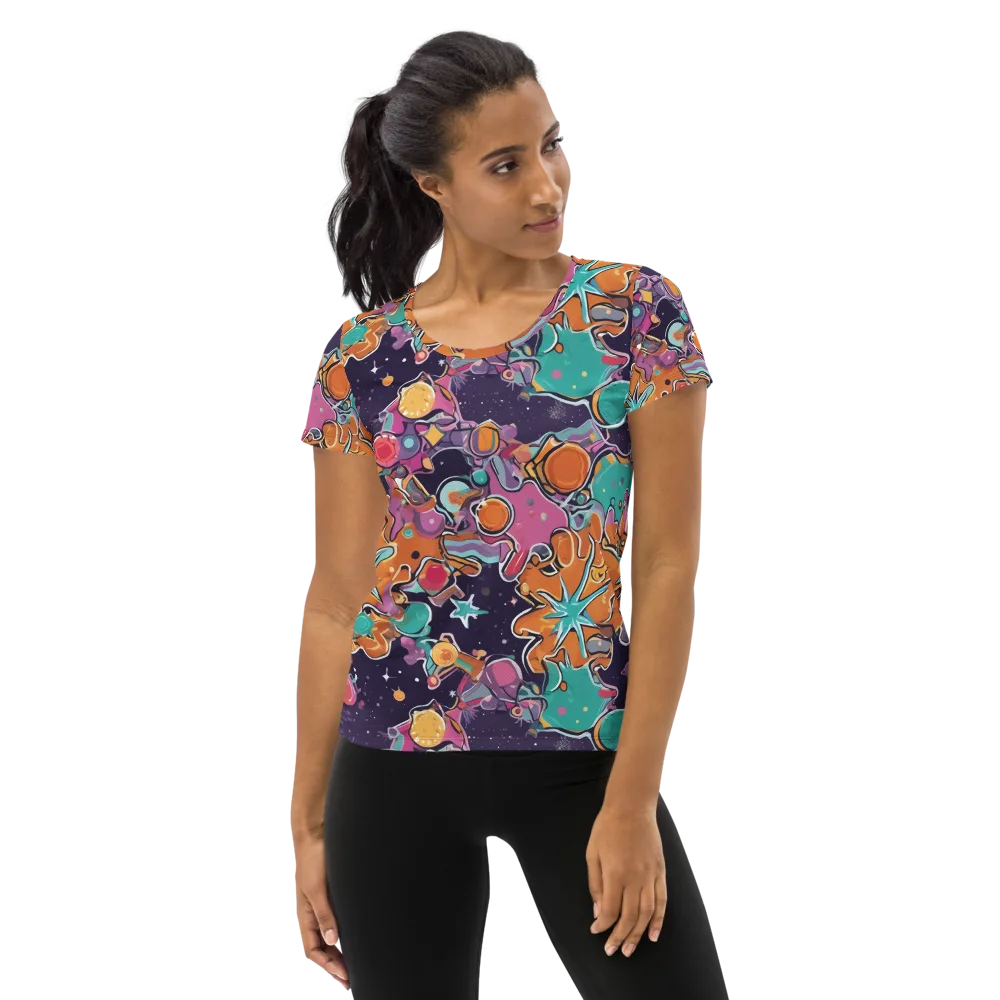 Orbiting Bonbons on Women's Athletic T-Shirt — Front