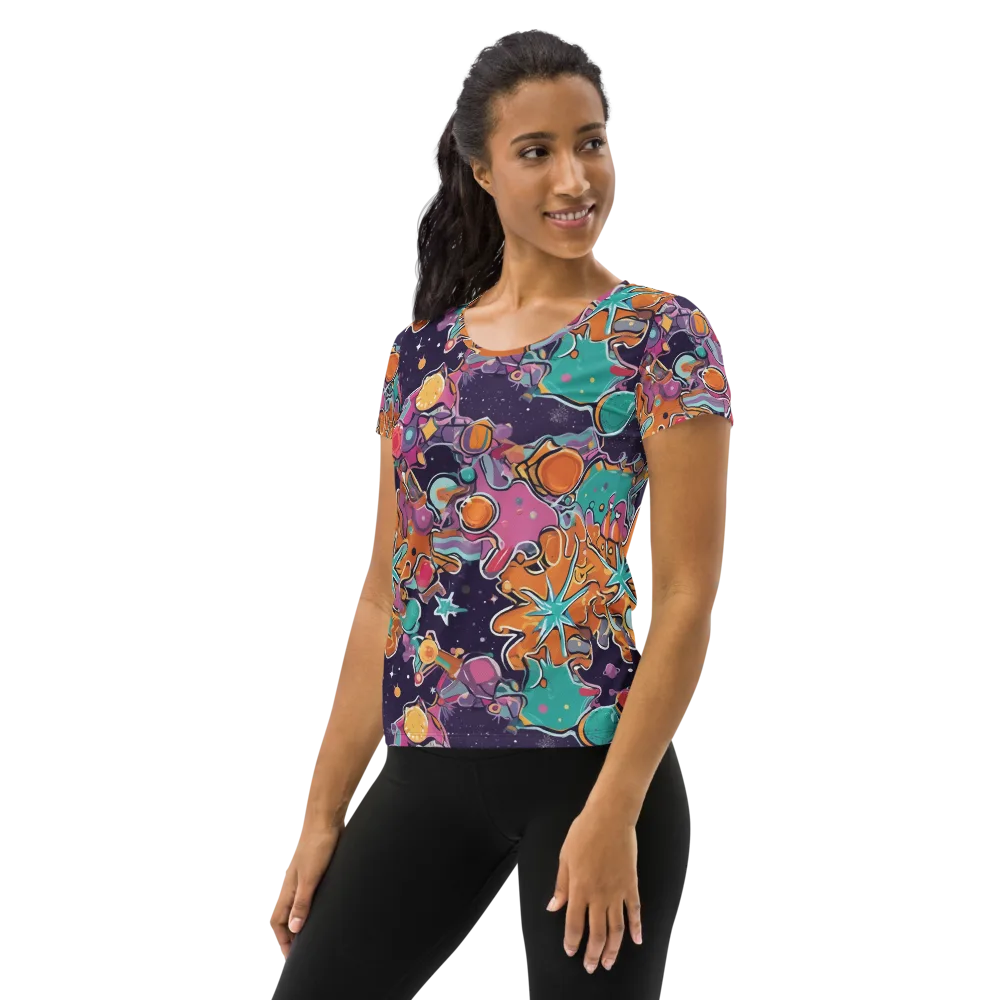 Orbiting Bonbons on Women's Athletic T-Shirt — Left