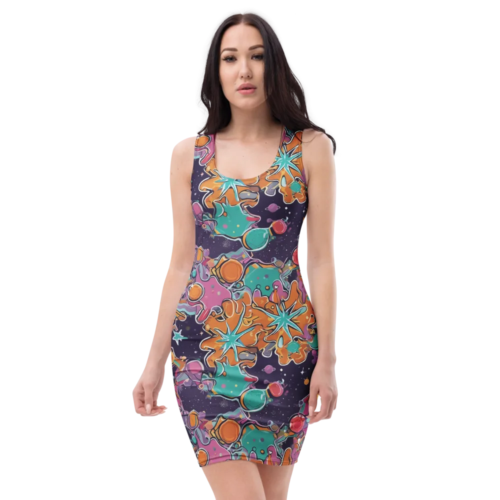 Orbiting Bonbons on Bodycon Dress — Front