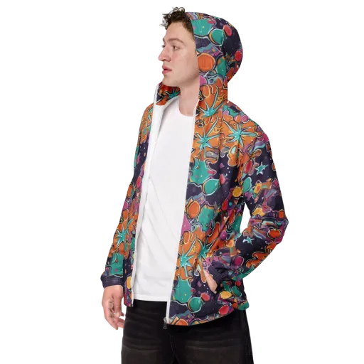 Orbiting Bonbons on a Men's Windbreaker