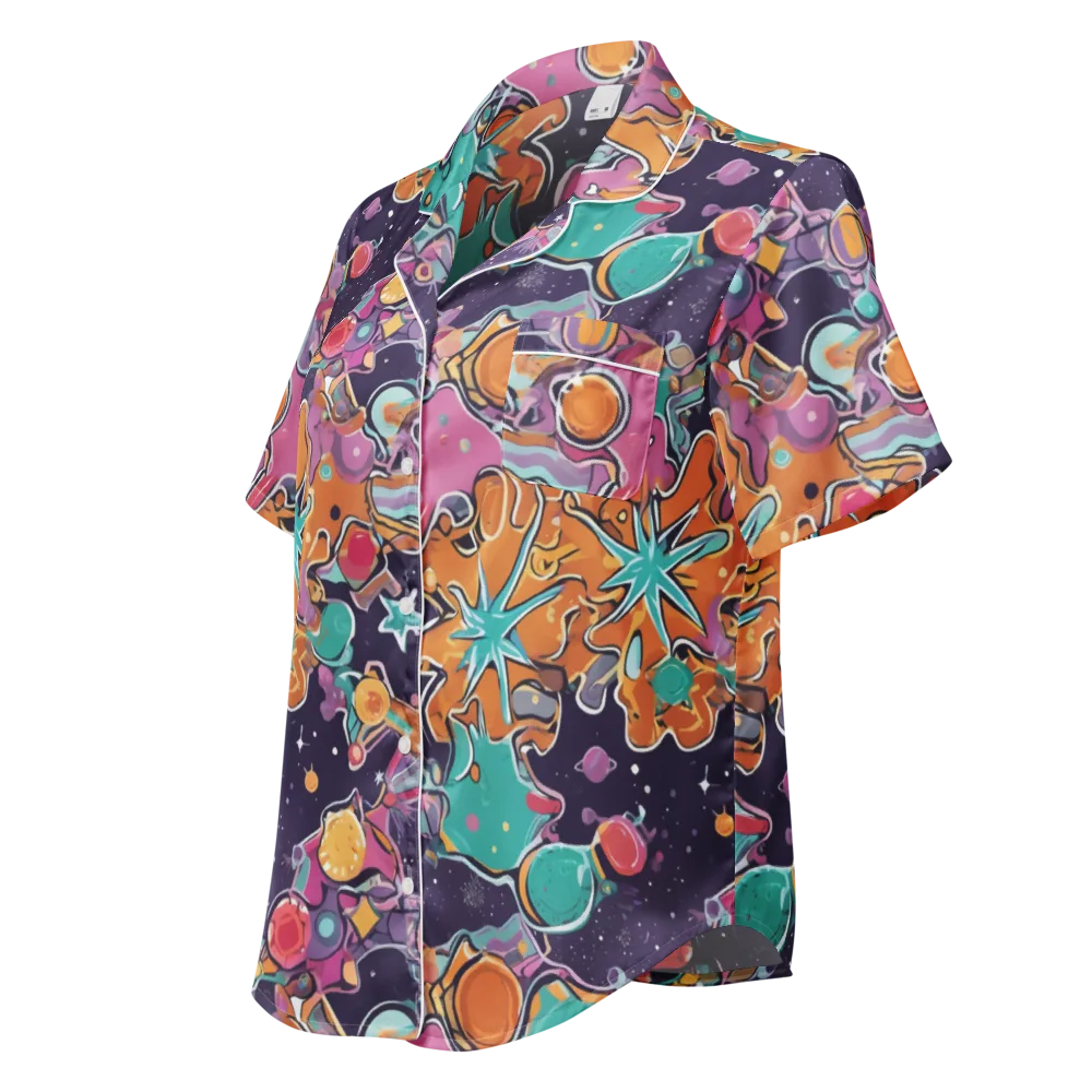 Orbiting Bonbons on Women's Short Sleeve Pajama Top — Left Front
