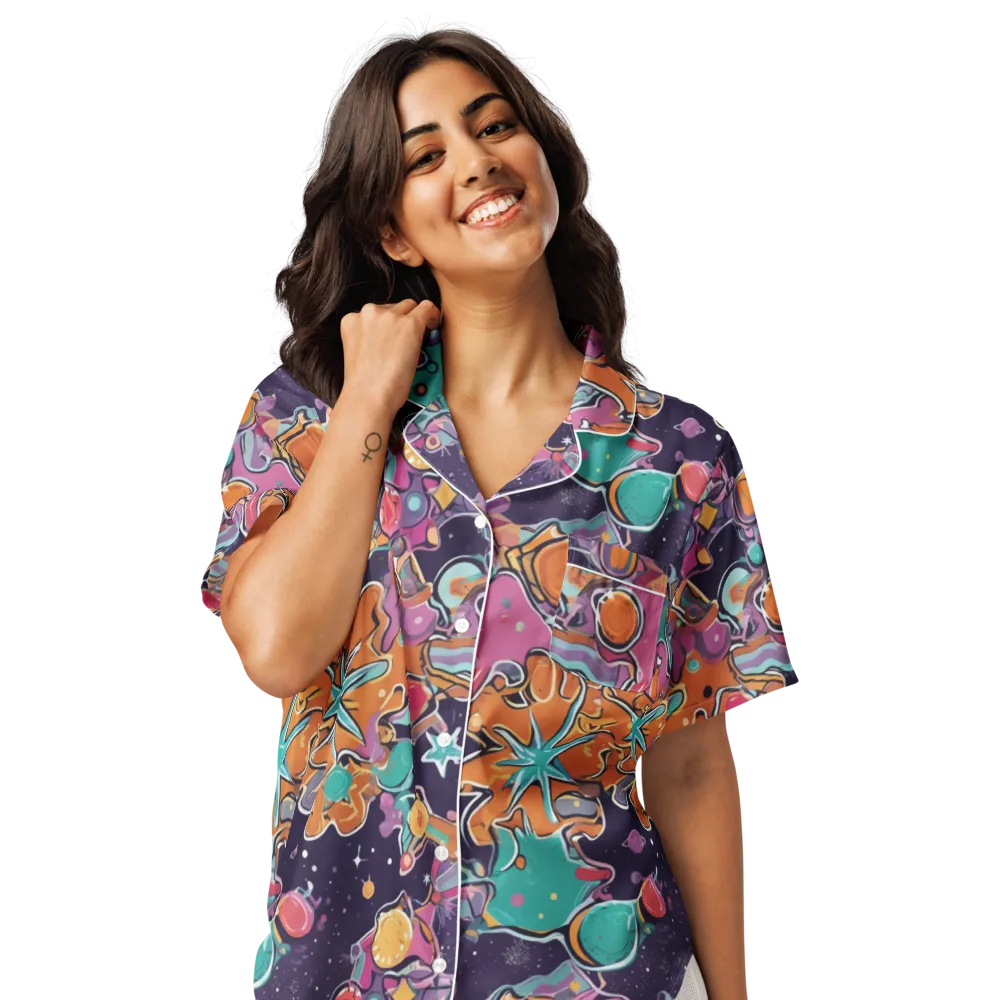 Orbiting Bonbons on Women's Short Sleeve Pajama Top — Front