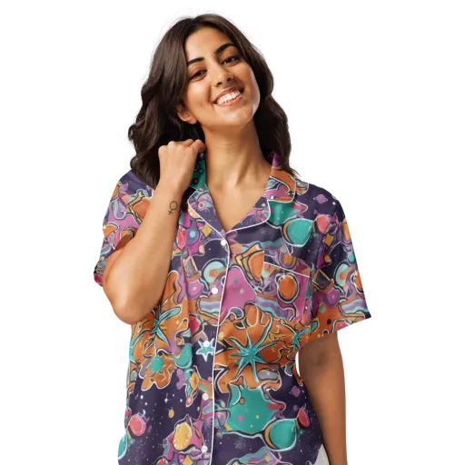 Orbiting Bonbons on a Women's Short Sleeve Pajama Top