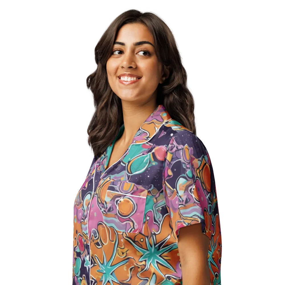 Orbiting Bonbons on Women's Short Sleeve Pajama Top — Left Front