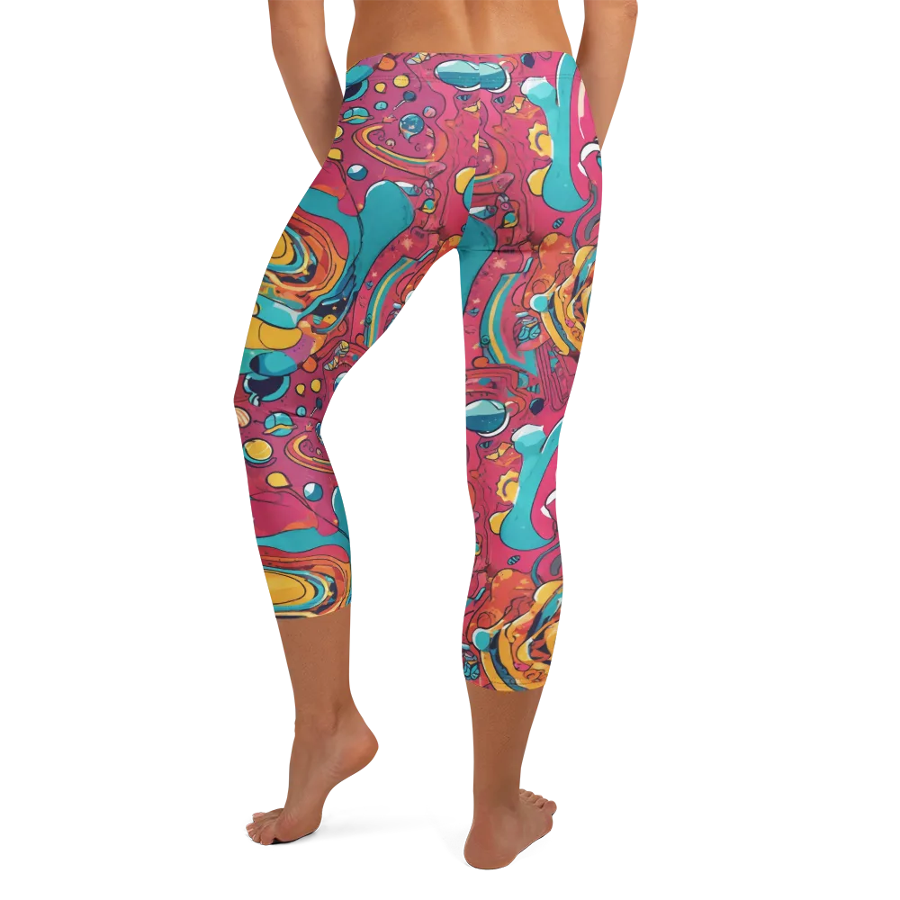 Neon Orbit Bazaar on Capri Leggings — Back