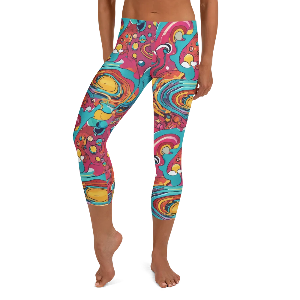 Neon Orbit Bazaar on Capri Leggings — Front