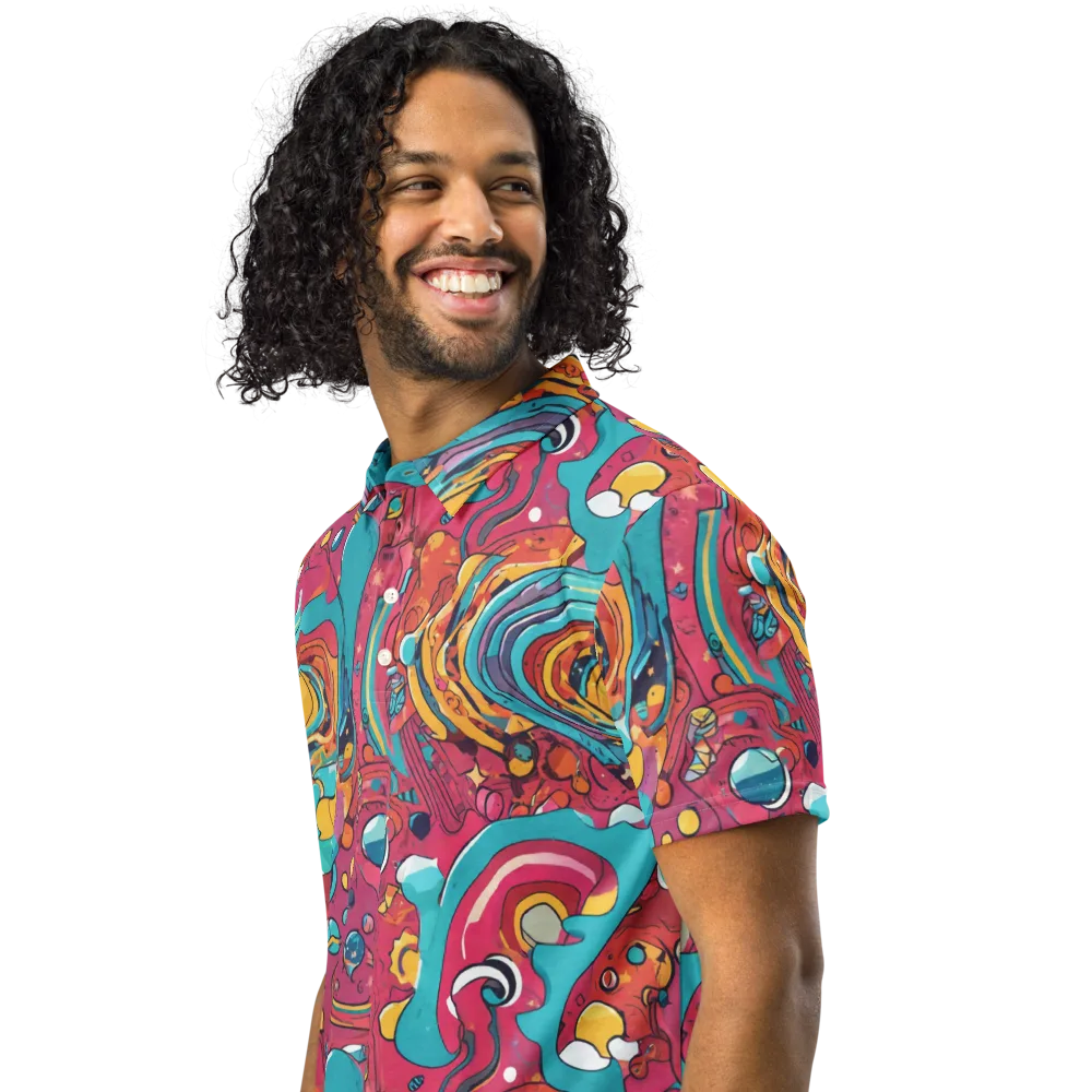 Neon Orbit Bazaar on Men's Slim Fit Polo Shirt — Left Front