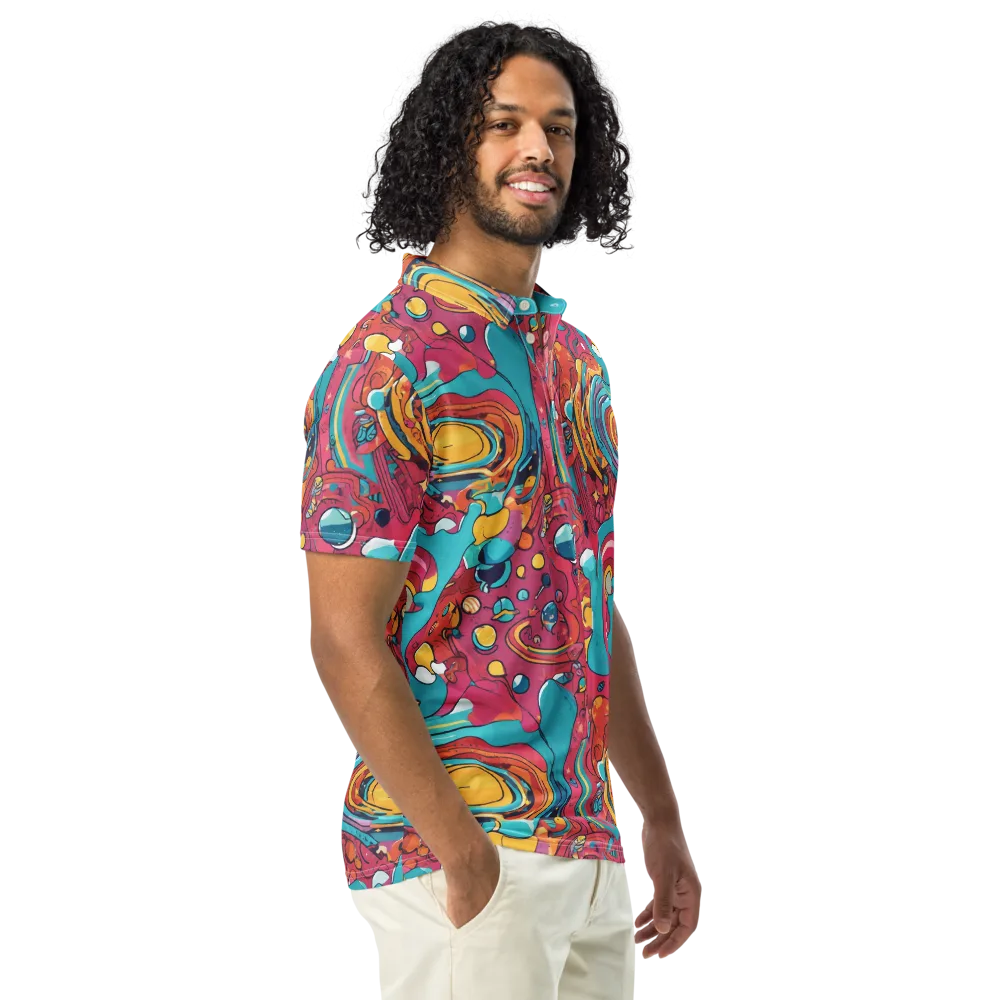 Neon Orbit Bazaar on Men's Slim Fit Polo Shirt — Right Front