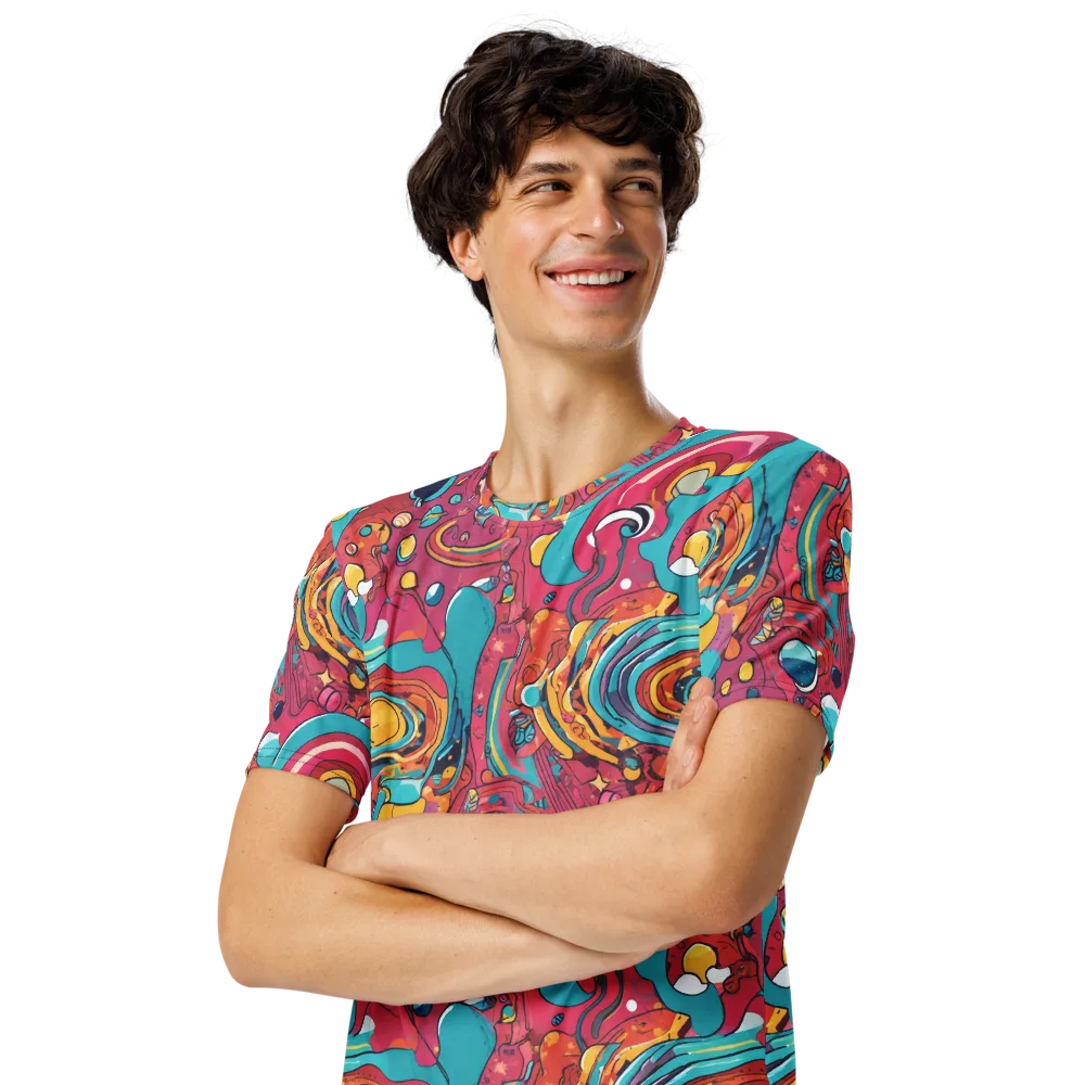 Neon Orbit Bazaar on Men's Crew Neck T-Shirt — Left Front