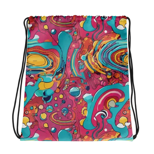 Neon Orbit Bazaar on a Drawstring Bag