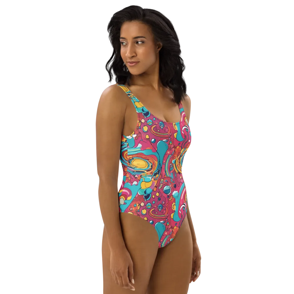 Neon Orbit Bazaar on One-Piece Swimsuit — Right