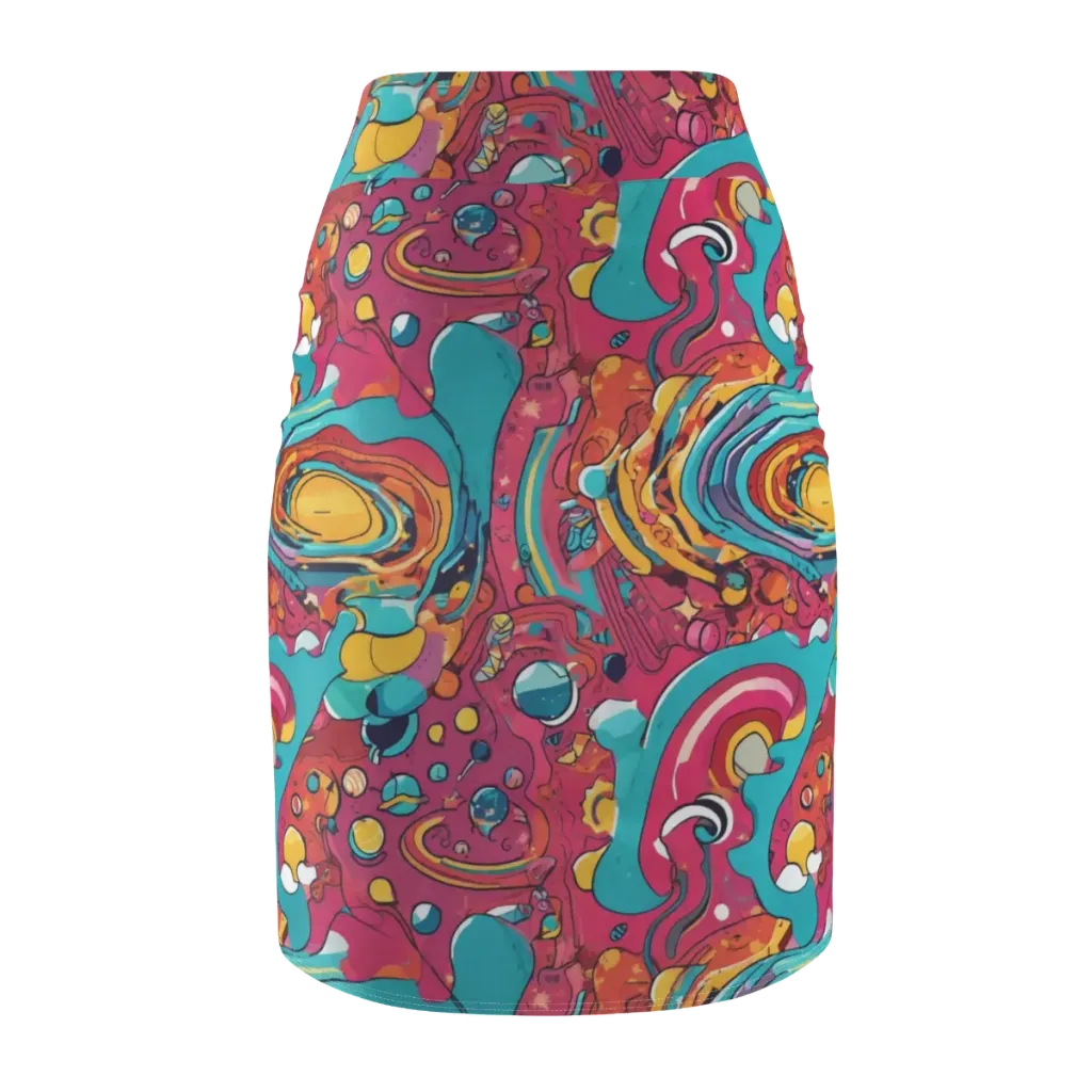 Neon Orbit Bazaar on Pencil Skirt — Back