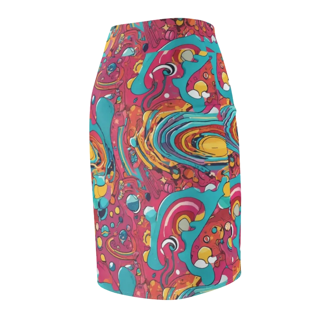 Neon Orbit Bazaar on Pencil Skirt — Back Side