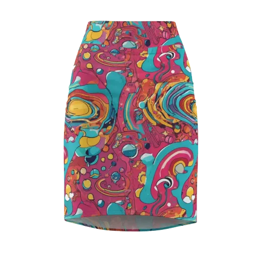 Neon Orbit Bazaar on a Pencil Skirt