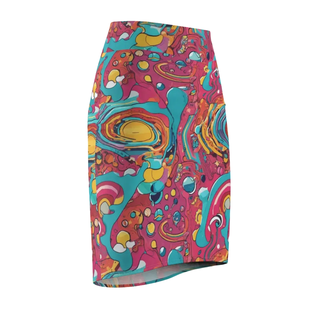Neon Orbit Bazaar on Pencil Skirt — Front Side
