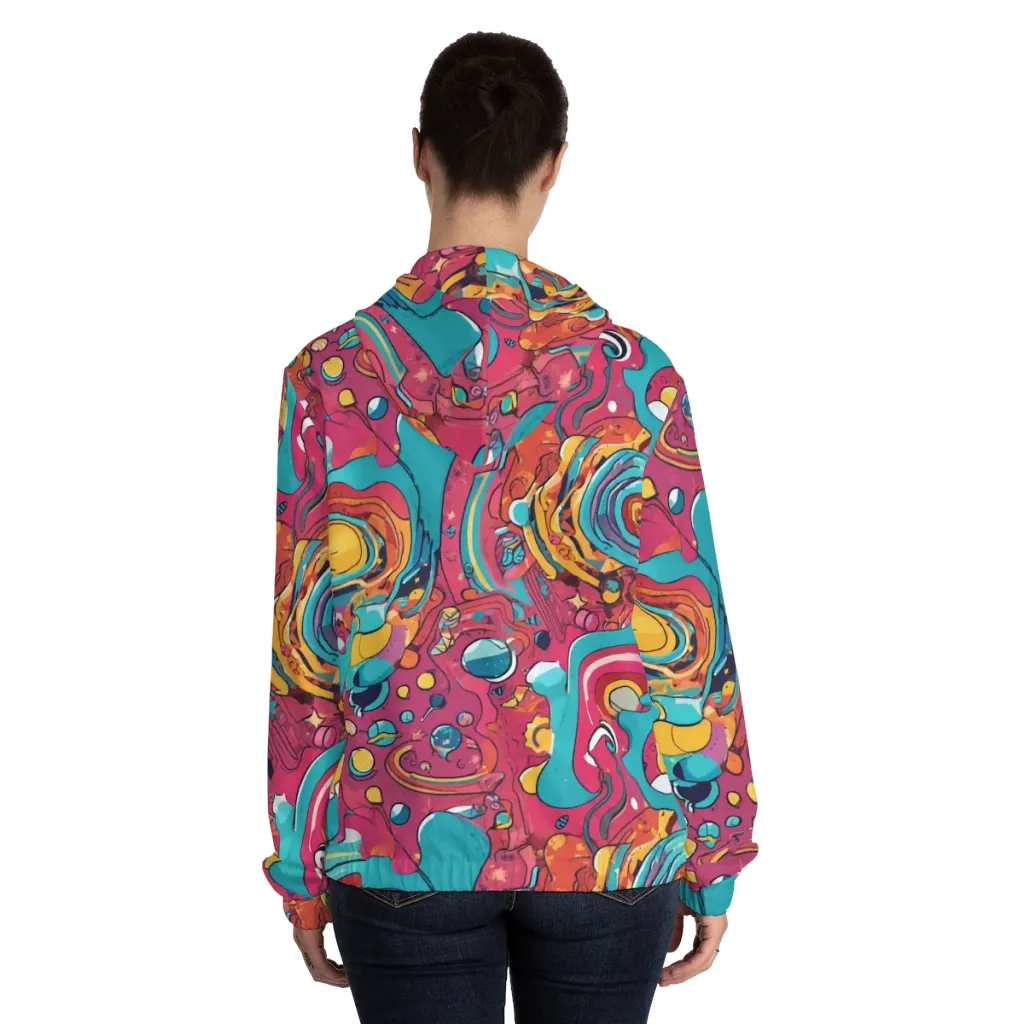 Neon Orbit Bazaar on Women's Full-Zip Hoodie — Back On Person