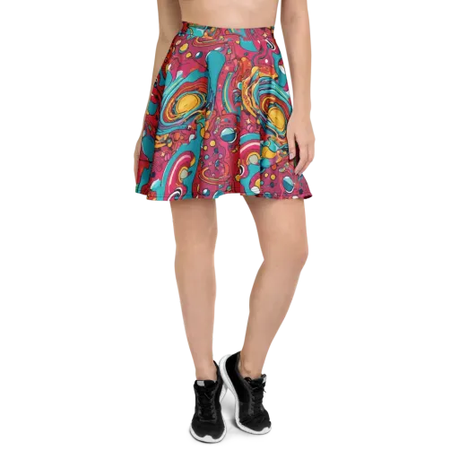 Neon Orbit Bazaar on a Skater Skirt