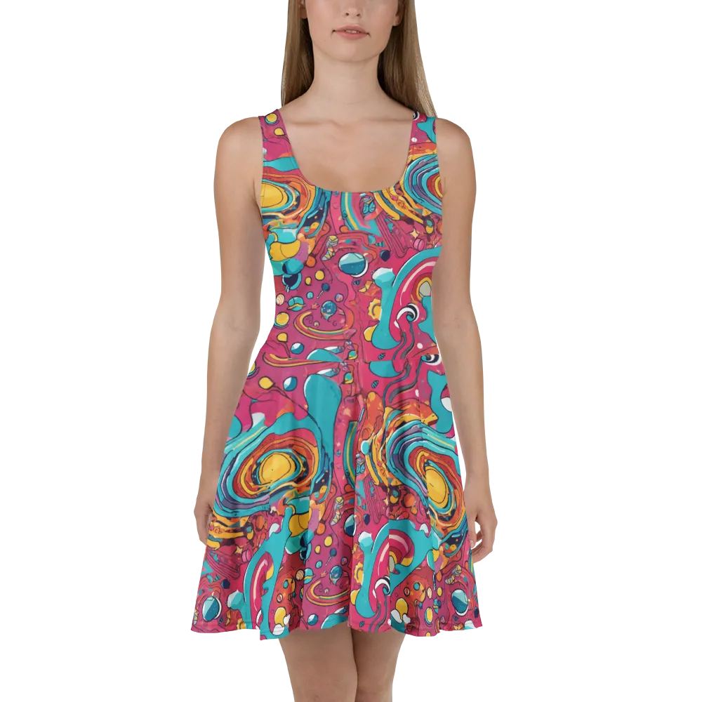 Neon Orbit Bazaar on Skater Dress — Front