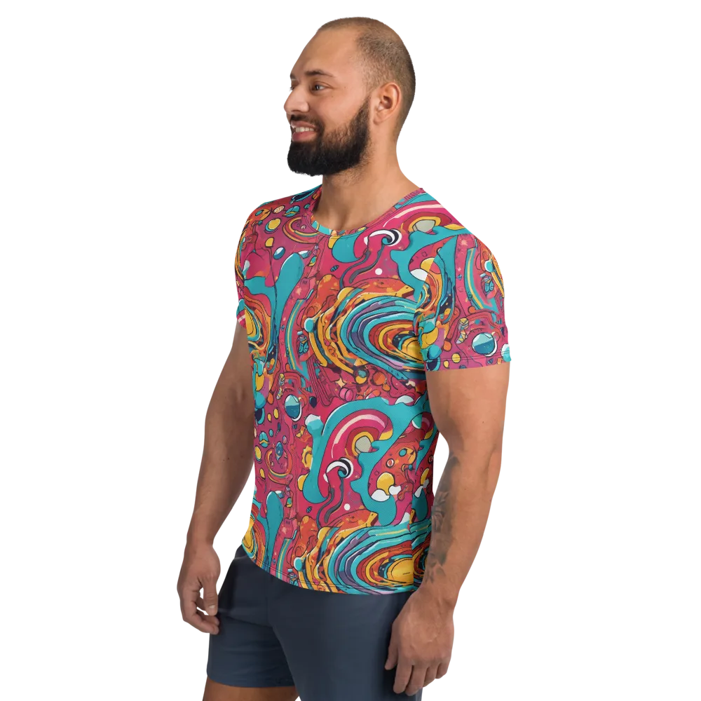 Neon Orbit Bazaar on Men's Athletic T-Shirt — Left