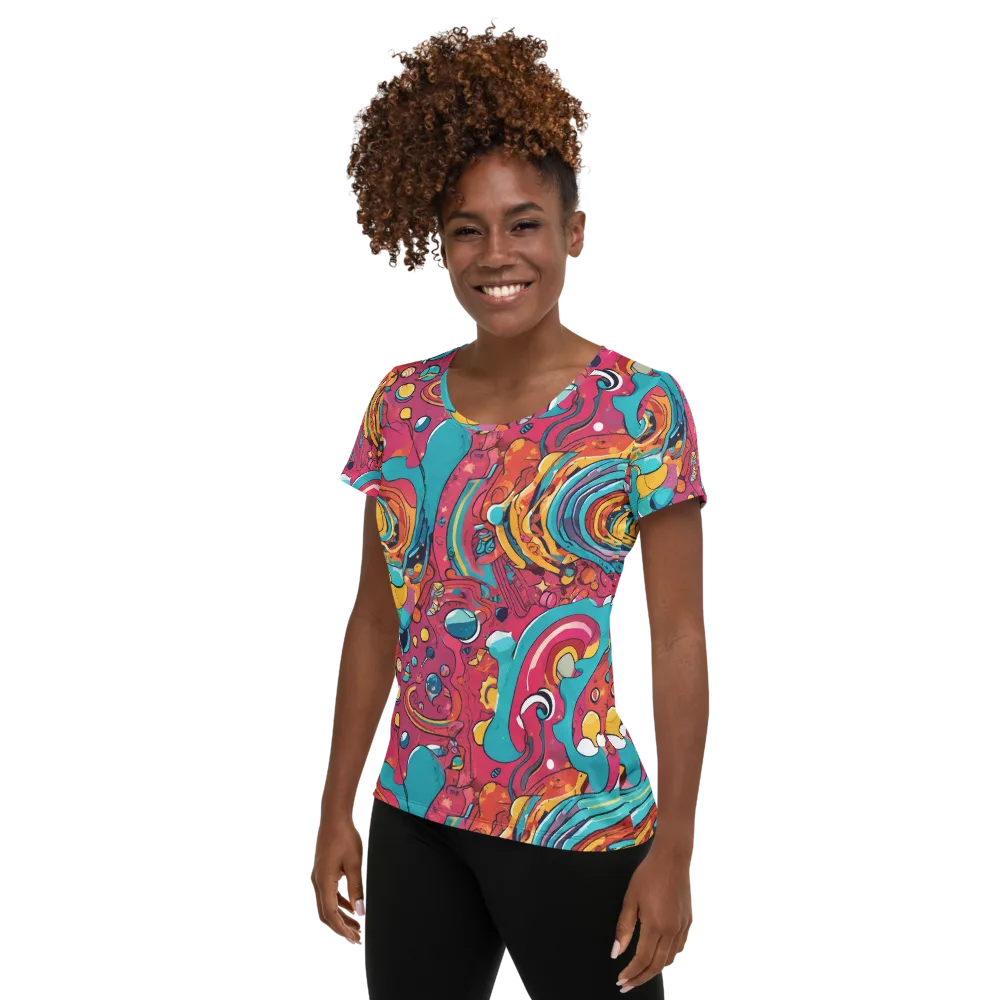 Neon Orbit Bazaar on Women's Athletic T-Shirt — Left