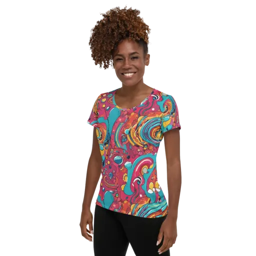 Neon Orbit Bazaar on a Women's Athletic T-Shirt
