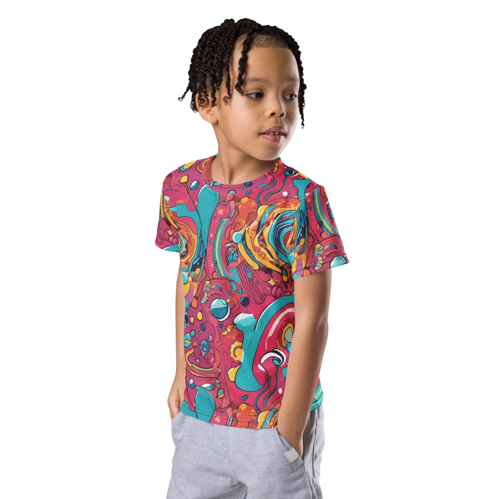 Neon Orbit Bazaar on Kids Crew Neck T-Shirt — Left Front