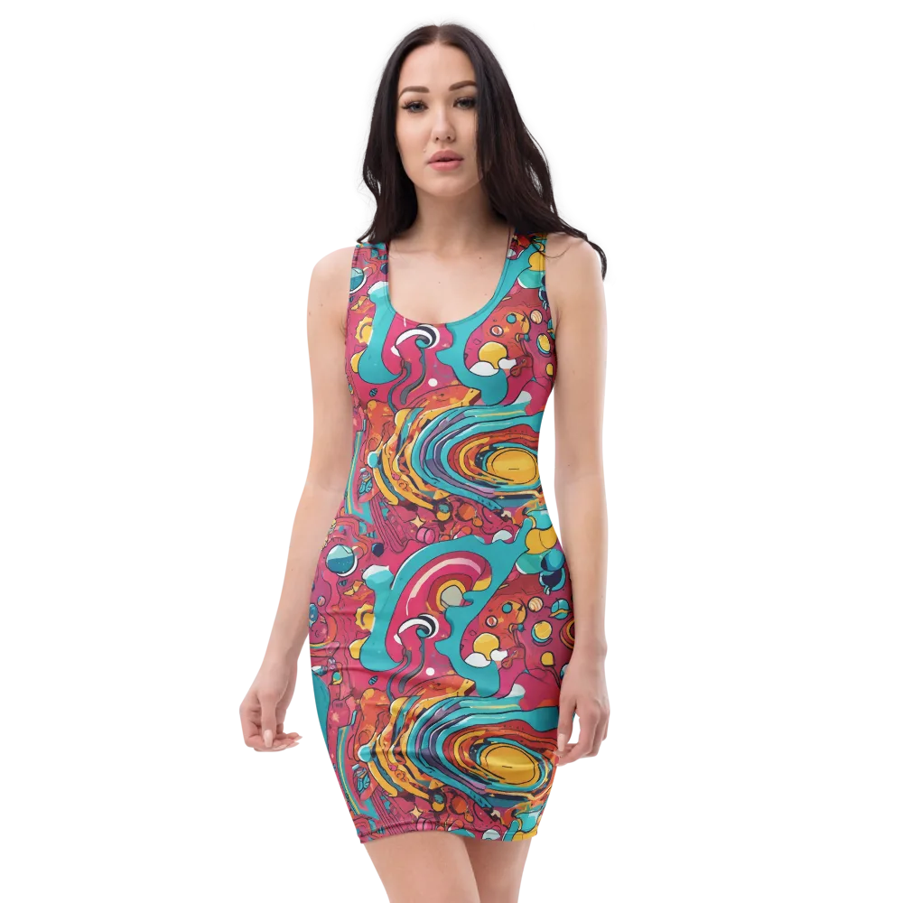 Neon Orbit Bazaar on Bodycon Dress — Front