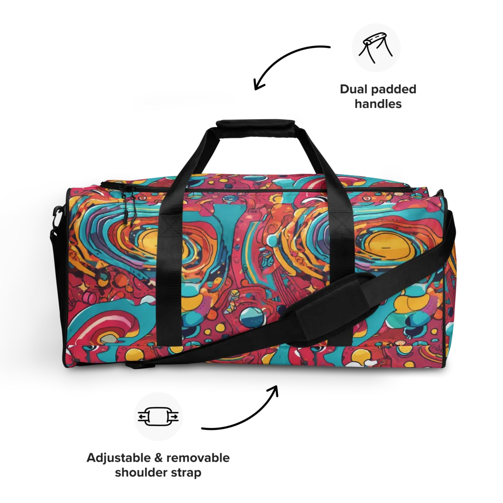 Neon Orbit Bazaar on Duffle Bag — Front