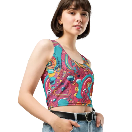 Neon Orbit Bazaar on a Crop Top