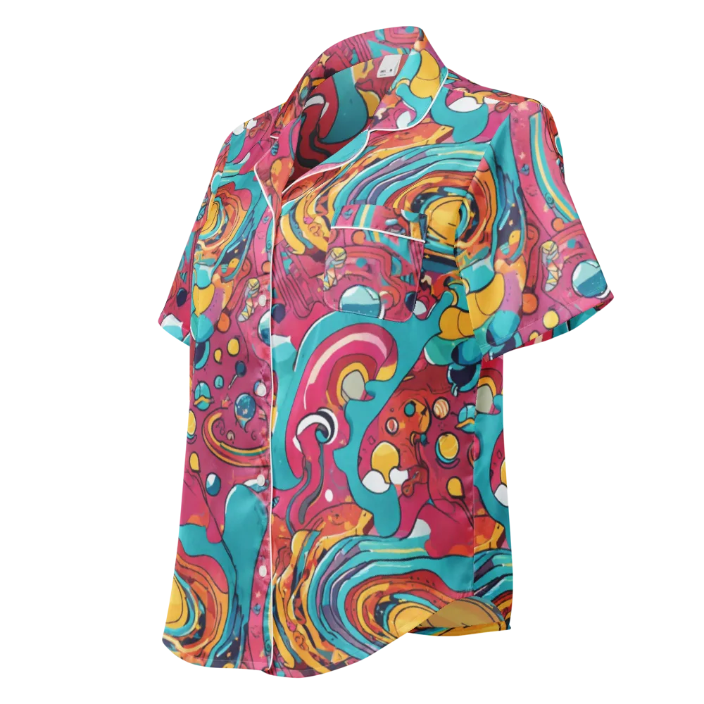 Neon Orbit Bazaar on Women's Short Sleeve Pajama Top — Left Front