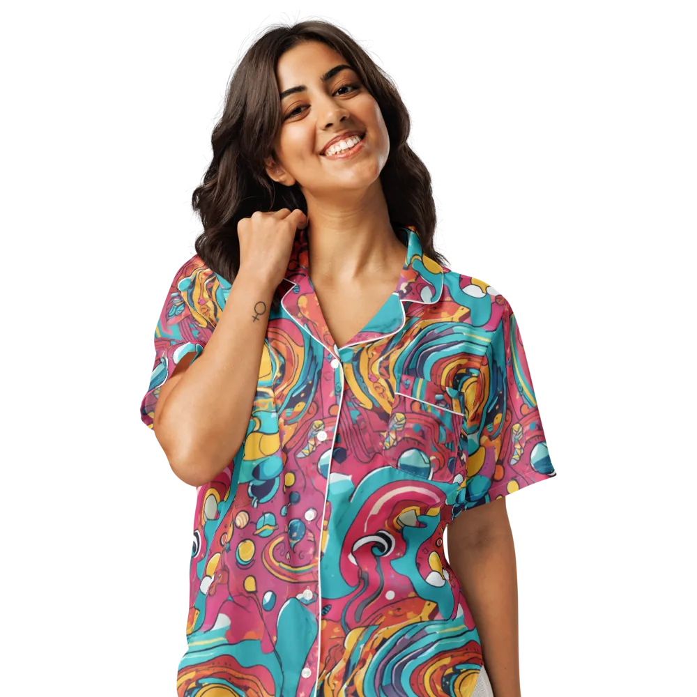 Neon Orbit Bazaar on Women's Short Sleeve Pajama Top — Front