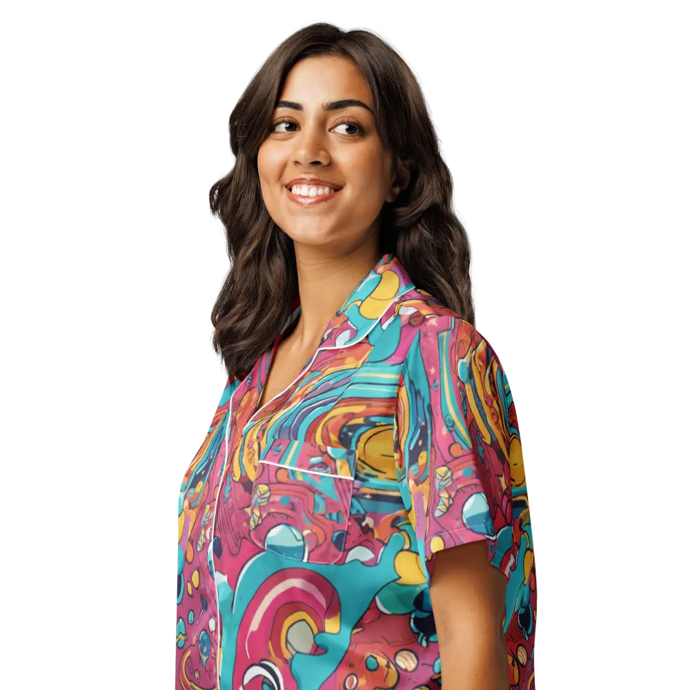 Neon Orbit Bazaar on Women's Short Sleeve Pajama Top — Left Front