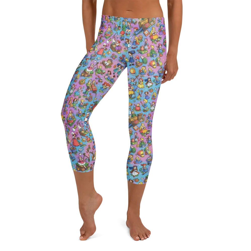 Storybook Scramble on Capri Leggings — Front