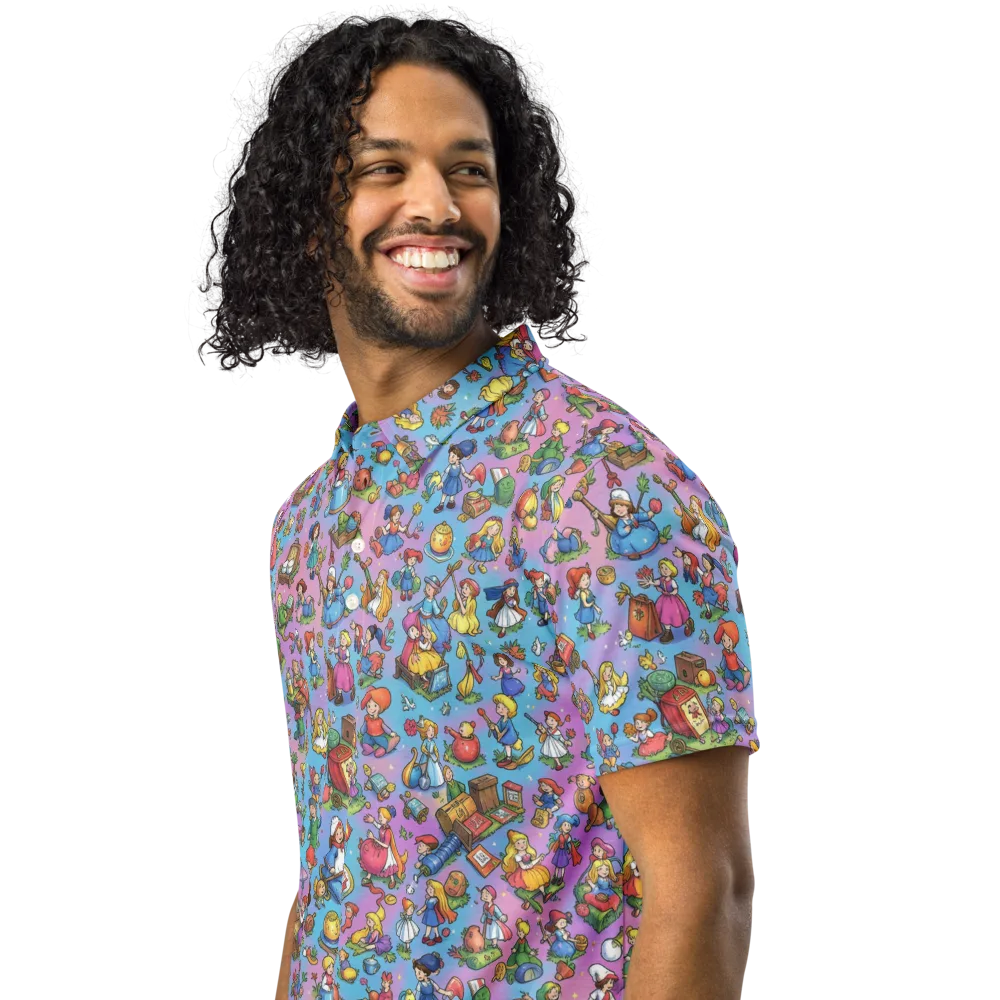 Storybook Scramble on Men's Slim Fit Polo Shirt — Left Front