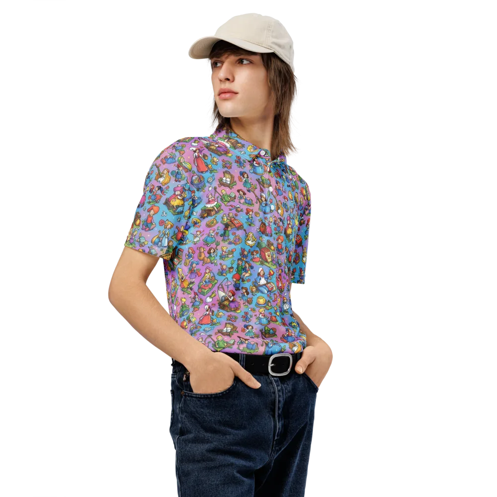 Storybook Scramble on Men's Slim Fit Polo Shirt — Right Front